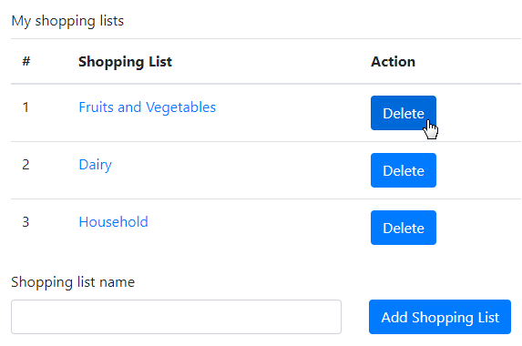 Delete Shopping List